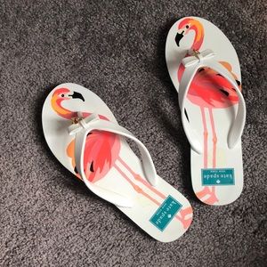 Kate Spade White Flamingo Flip Flops